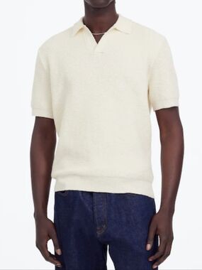 Madewell Men's Cream Short-Sleeve Light Waffle Net Sweater